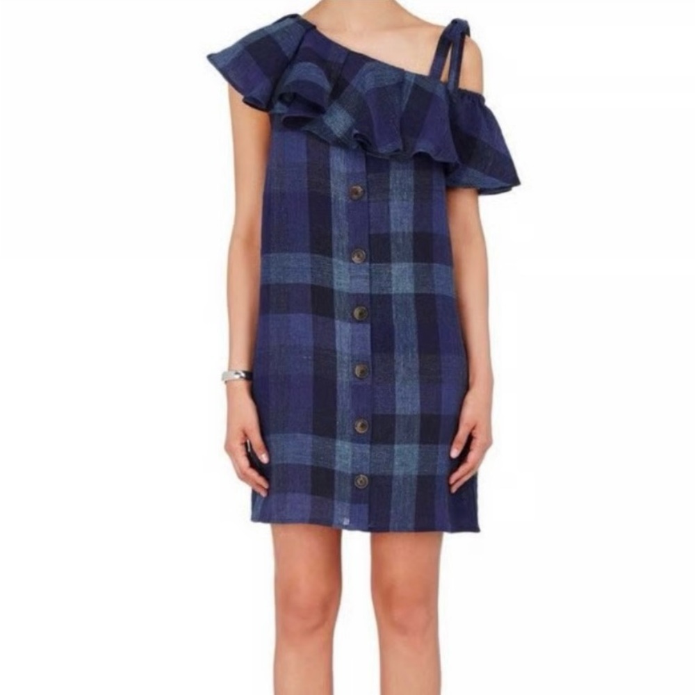 Sea New York One Shoulder Blue Plaid Dress